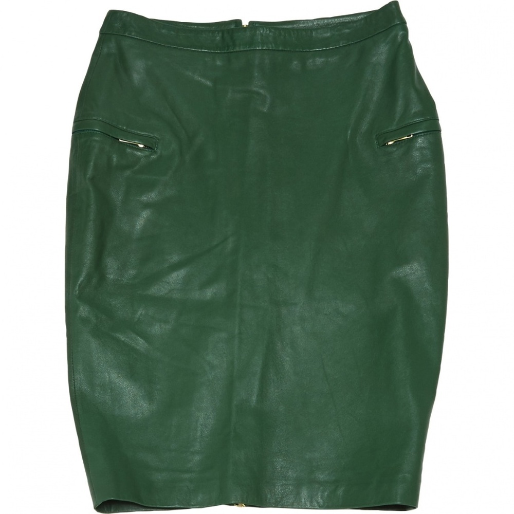 Like New! Green Leather Full Zipper Pencil Skirt